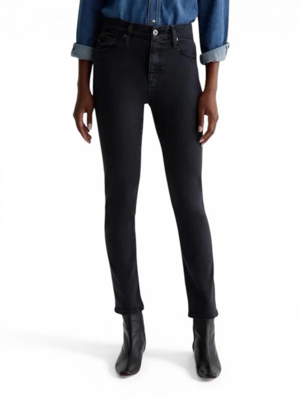AG Adriano Goldschmied Mari Crop Women's 27 High Rise Slim Straight Black Jeans
